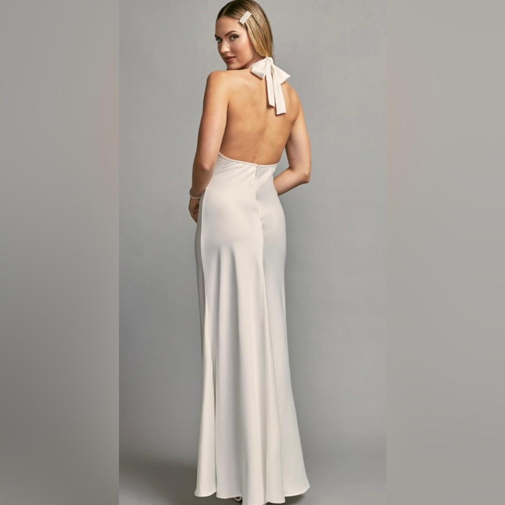 NWT Ivory Satin Halter Maxi Dress - Picture 2 of 3